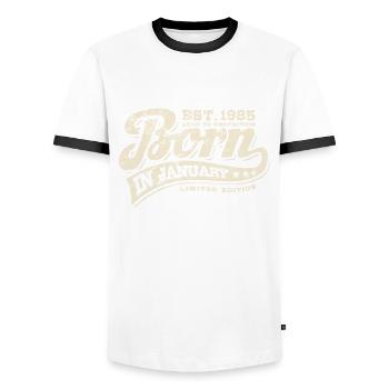 Born in January 1985 - Geburtstag - Geschenk - Männer Kontrast-T-Shirt - Weiß/Schwarz - Vorne - AI Model Female 172 light (172cm) & AI Model Male 178 dark (178cm)