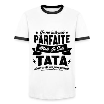 Pas parfaite mais je suis tata - T-shirt contrasté Homme - blanc/noir - Devant - AI Model Female 172 light (172cm) & AI Model Male 178 dark (178cm)