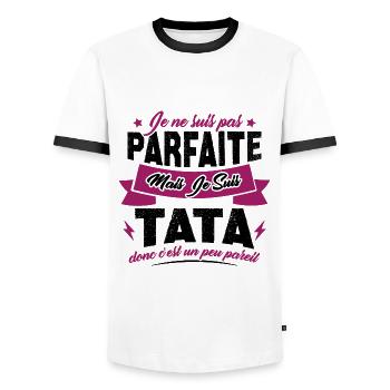 Pas parfaite mais je suis tata - T-shirt contrasté Homme - blanc/noir - Devant - AI Model Female 172 light (172cm) & AI Model Male 178 dark (178cm)