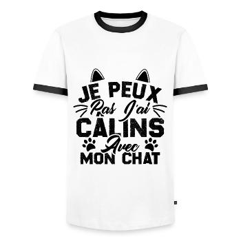 je peux pas j'ai câlins avec mon chat - T-shirt contrasté Homme - blanc/noir - Devant - AI Model Female 172 light (172cm) & AI Model Male 178 dark (178cm)