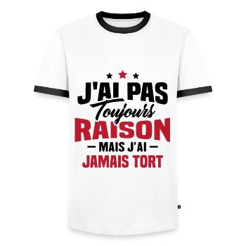 J'ai pas toujours raison mais J'ai jamais tort - T-shirt contrasté Homme - blanc/noir - Devant - AI Model Female 172 light (172cm) & AI Model Male 178 dark (178cm)