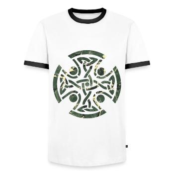 noeud celtique 11 e 226 - T-shirt contrasté Homme - blanc/noir - Devant - AI Model Female 172 light (172cm) & AI Model Male 178 dark (178cm)
