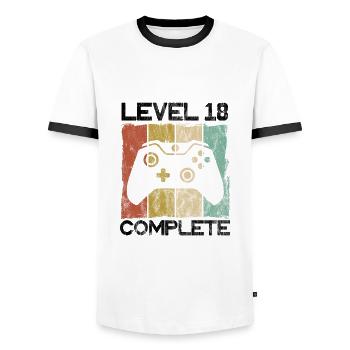 Level 18 complete birthday present - Men's Ringer Shirt - white/black - Front - AI Model Female 172 light (172cm) & AI Model Male 178 dark (178cm)