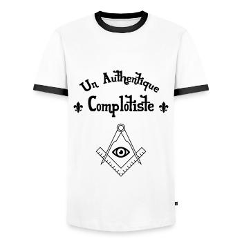 Un Authentique Complotiste - T-shirt contrasté Homme - blanc/noir - Devant - AI Model Female 172 light (172cm) & AI Model Male 178 dark (178cm)