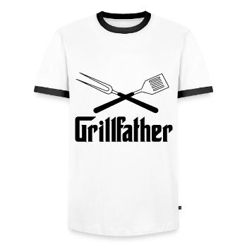 BBQ grilling - Men's Ringer Shirt - white/black - Front - AI Model Female 172 light (172cm) & AI Model Male 178 dark (178cm)