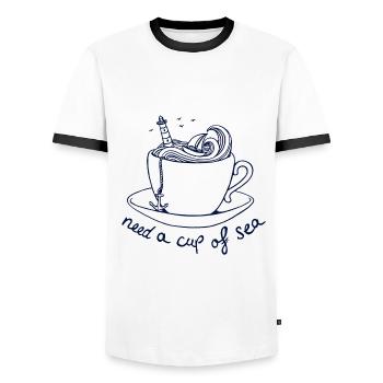 need a cup of maritime maritime - Men's Ringer Shirt - white/black - Front - AI Model Female 172 light (172cm) & AI Model Male 178 dark (178cm)