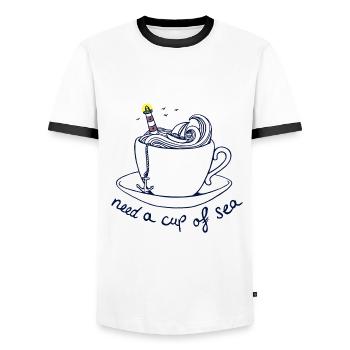 need a cup of maritime maritime - Men's Ringer Shirt - white/black - Front - AI Model Female 172 light (172cm) & AI Model Male 178 dark (178cm)