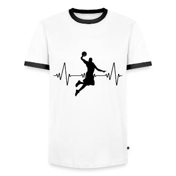 Heartbeat Basketball | Heartbeat Basketball - Men's Ringer Shirt - white/black - Front - AI Model Female 172 light (172cm) & AI Model Male 178 dark (178cm)