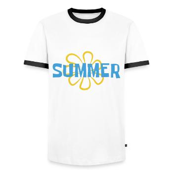 Été - soleil - vacances - bonne humeur - T-shirt contrasté Homme - blanc/noir - Devant - AI Model Female 172 light (172cm) & AI Model Male 178 dark (178cm)