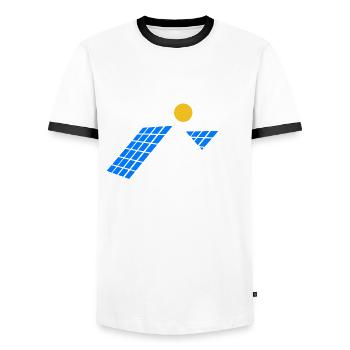 Go Solar - Photovoltaics - Solar Energy - Roof - Men's Ringer Shirt - white/black - Front - AI Model Female 172 light (172cm) & AI Model Male 178 dark (178cm)