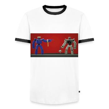 Silver and blue robots - Men's Ringer Shirt - white/black - Front - AI Model Female 172 light (172cm) & AI Model Male 178 dark (178cm)
