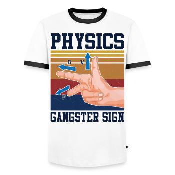 Physics Gangster Sign T-Shirt - Men's Ringer Shirt - white/black - Front - AI Model Female 172 light (172cm) & AI Model Male 178 dark (178cm)