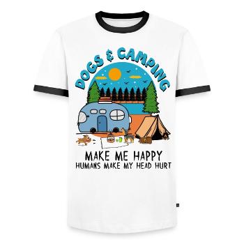 Les chiens et le camping me rendent heureux Les humains font ma tête - T-shirt contrasté Homme - blanc/noir - Devant - AI Model Female 172 light (172cm) & AI Model Male 178 dark (178cm)