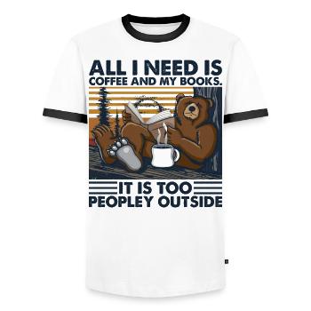 T-shirt Tout ce dont j'ai besoin est du café et mes livres - T-shirt contrasté Homme - blanc/noir - Devant - AI Model Female 172 light (172cm) & AI Model Male 178 dark (178cm)