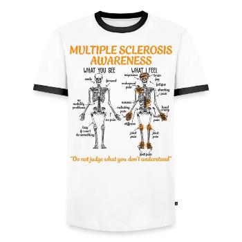 Multiple Sclerosis Awareness - Men's Ringer Shirt - white/black - Front - AI Model Female 172 light (172cm) & AI Model Male 178 dark (178cm)