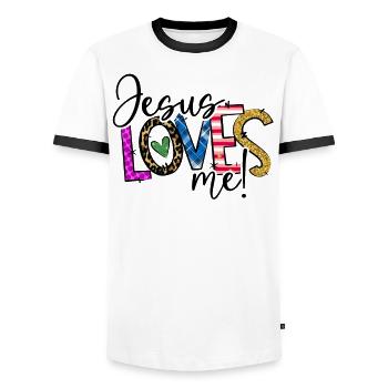 Jesus Loves Me Kids - Men's Ringer Shirt - white/black - Front - AI Model Female 172 light (172cm) & AI Model Male 178 dark (178cm)