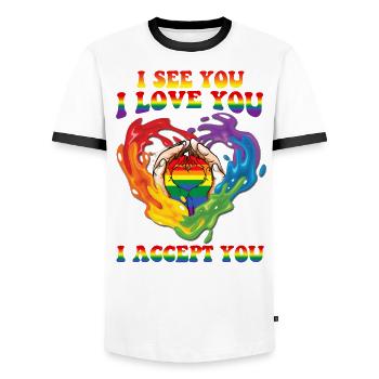 I See You I Love You I Accept You LGBT - T-shirt contrasté Homme - blanc/noir - Devant - AI Model Female 172 light (172cm) & AI Model Male 178 dark (178cm)