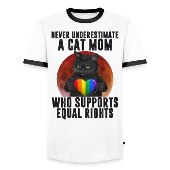 LGBT Cat Mom Support Equal Rights - Männer Kontrast-T-Shirt - Weiß/Schwarz - Vorne - AI Model Female 172 light (172cm) & AI Model Male 178 dark (178cm)