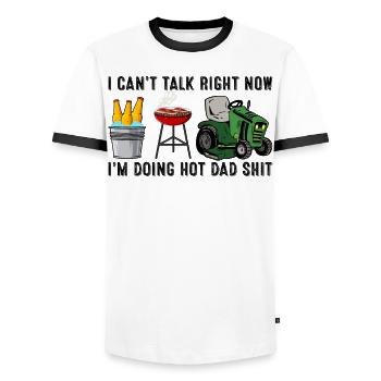 Je ne peux pas parler en ce moment je fais Hot Dad Drôle - T-shirt contrasté Homme - blanc/noir - Devant - AI Model Female 172 light (172cm) & AI Model Male 178 dark (178cm)