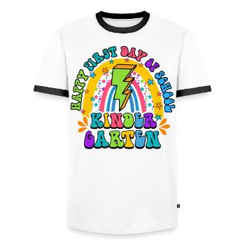 Happy First Day of School Kindergarten - Men's Ringer Shirt - white/black - Front - AI Model Female 172 light (172cm) & AI Model Male 178 dark (178cm)