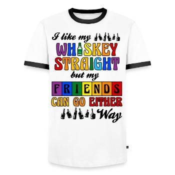 J’aime mon whisky droit mais mes amis LGBT - T-shirt contrasté Homme - blanc/noir - Devant - AI Model Female 172 light (172cm) & AI Model Male 178 dark (178cm)