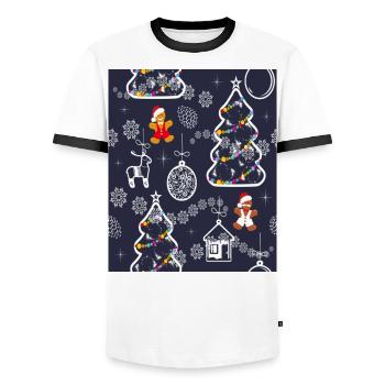 Seamless Festive Pattern With Christmas Tree - Men's Ringer Shirt - white/black - Front - AI Model Female 172 light (172cm) & AI Model Male 178 dark (178cm)