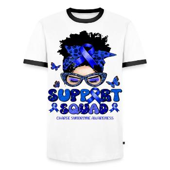 Charge Syndrome Awareness Support Squad Messy Bun - Männer Kontrast-T-Shirt - Weiß/Schwarz - Vorne - AI Model Female 172 light (172cm) & AI Model Male 178 dark (178cm)