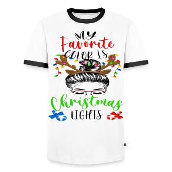 Ma couleur préférée est le chignon désordonné des lumières de Noël - T-shirt contrasté Homme - blanc/noir - Devant - AI Model Female 172 light (172cm) & AI Model Male 178 dark (178cm)