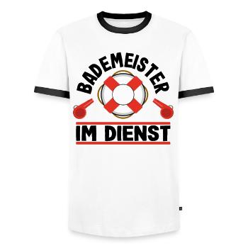 Bademeister im Dienst Lustig Spruch Geschenk Shirt - Männer Kontrast-T-Shirt - Weiß/Schwarz - Vorne - AI Model Female 172 light (172cm) & AI Model Male 178 dark (178cm)