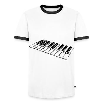 Piano, Piano keys, Keyboard - Men's Ringer Shirt - white/black - Front - AI Model Female 172 light (172cm) & AI Model Male 178 dark (178cm)