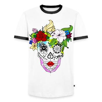 Crâne mexicain - T-shirt contrasté Homme - blanc/noir - Devant - AI Model Female 172 light (172cm) & AI Model Male 178 dark (178cm)