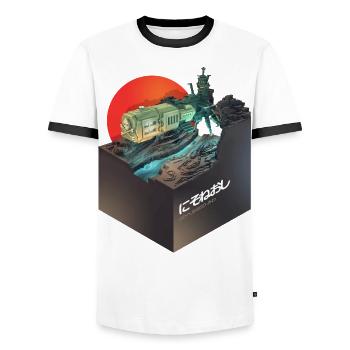 Arcadia spaceship - T-shirt contrasté Homme - blanc/noir - Devant - AI Model Female 172 light (172cm) & AI Model Male 178 dark (178cm)