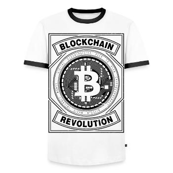 BITCOIN - RÉVOLUTION BLOCKCHAIN - T-shirt contrasté Homme - blanc/noir - Devant - AI Model Female 172 light (172cm) & AI Model Male 178 dark (178cm)