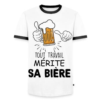 Humour biere bien méritée apres boulot - T-shirt contrasté Homme - blanc/noir - Devant - AI Model Female 172 light (172cm) & AI Model Male 178 dark (178cm)