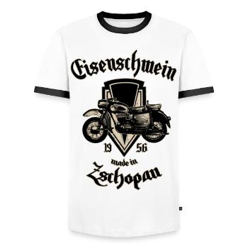 ES 250 Eisenschwein - Männer Kontrast-T-Shirt - Weiß/Schwarz - Vorne - AI Model Female 172 light (172cm) & AI Model Male 178 dark (178cm)