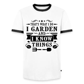 Garden and i know things - Männer Kontrast-T-Shirt - Weiß/Schwarz - Vorne - AI Model Female 172 light (172cm) & AI Model Male 178 dark (178cm)