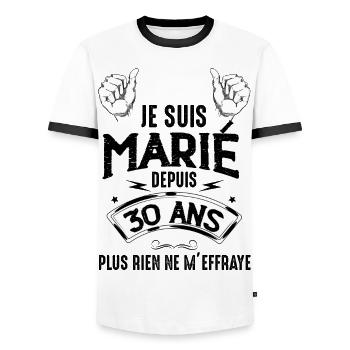 Je suis marié depuis 30 ans Cadeau Mariage Homme - T-shirt contrasté Homme - blanc/noir - Devant - AI Model Female 172 light (172cm) & AI Model Male 178 dark (178cm)