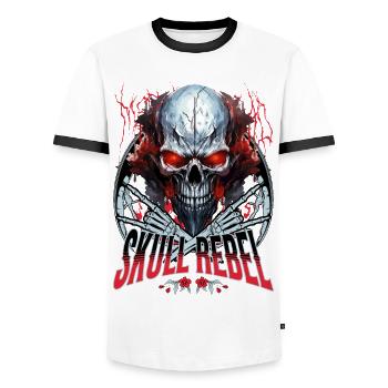 Skull Skull Skeleton Motorcycle Biker Gang - Men's Ringer Shirt - white/black - Front - AI Model Female 172 light (172cm) & AI Model Male 178 dark (178cm)