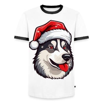 Husky Dog Portrait Christmas - Men's Ringer Shirt - white/black - Front - AI Model Female 172 light (172cm) & AI Model Male 178 dark (178cm)