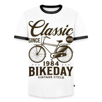 Bicycle Year 1984 Cyclist 40 Years Anniversary - Men's Ringer Shirt - white/black - Front - AI Model Female 172 light (172cm) & AI Model Male 178 dark (178cm)