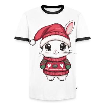Hase Weihnachten Comic - Männer Kontrast-T-Shirt - Weiß/Schwarz - Vorne - AI Model Female 172 light (172cm) & AI Model Male 178 dark (178cm)