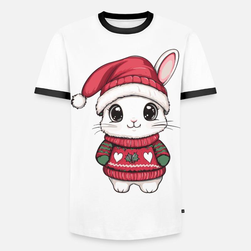 Hase Weihnachten Comic - Männer Kontrast-T-Shirt - Weiß/Schwarz