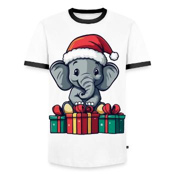 Elephant Christmas Gifts - Men's Ringer Shirt - white/black - Front - AI Model Female 172 light (172cm) & AI Model Male 178 dark (178cm)