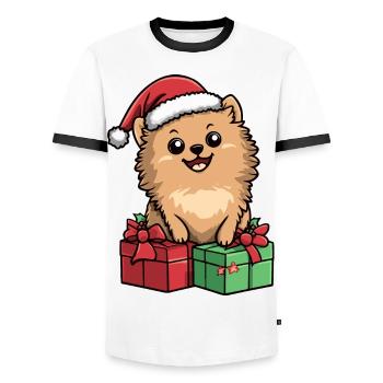 Cadeaux de Noël pour chien de Poméranie - T-shirt contrasté Homme - blanc/noir - Devant - AI Model Female 172 light (172cm) & AI Model Male 178 dark (178cm)