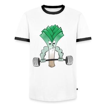 Leek fitness bodybuilder lifts weights - Men's Ringer Shirt - white/black - Front - AI Model Female 172 light (172cm) & AI Model Male 178 dark (178cm)