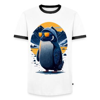 Pingouin cool - T-shirt contrasté Homme - blanc/noir - Devant - AI Model Female 172 light (172cm) & AI Model Male 178 dark (178cm)