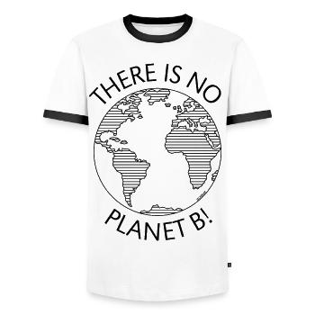 There Is No Planet B! / Earth (Climate Change / B) - Men's Ringer Shirt - white/black - Front - AI Model Female 172 light (172cm) & AI Model Male 178 dark (178cm)