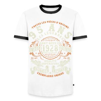 anniversaire 1928 - 95 ans - T-shirt contrasté Homme - blanc/noir - Devant - AI Model Female 172 light (172cm) & AI Model Male 178 dark (178cm)