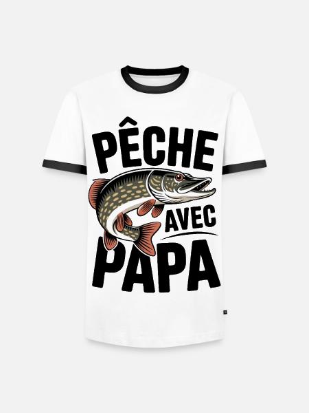 Stilisierter Hecht Pfirsich mit Papa - Männer Kontrast-T-Shirt - Weiß/Schwarz