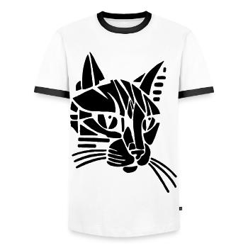Black Tribal Cat - Men's Ringer Shirt - white/black - Front - AI Model Female 172 light (172cm) & AI Model Male 178 dark (178cm)